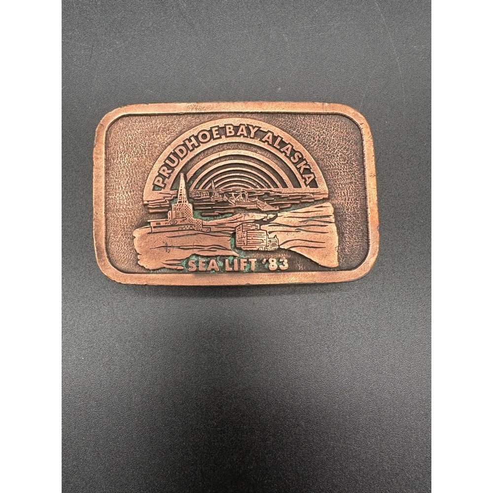 Hit Line USA Prudhoe Bay Alaska Sea Lift '83 Belt Buckle Vintage 1983 Copper